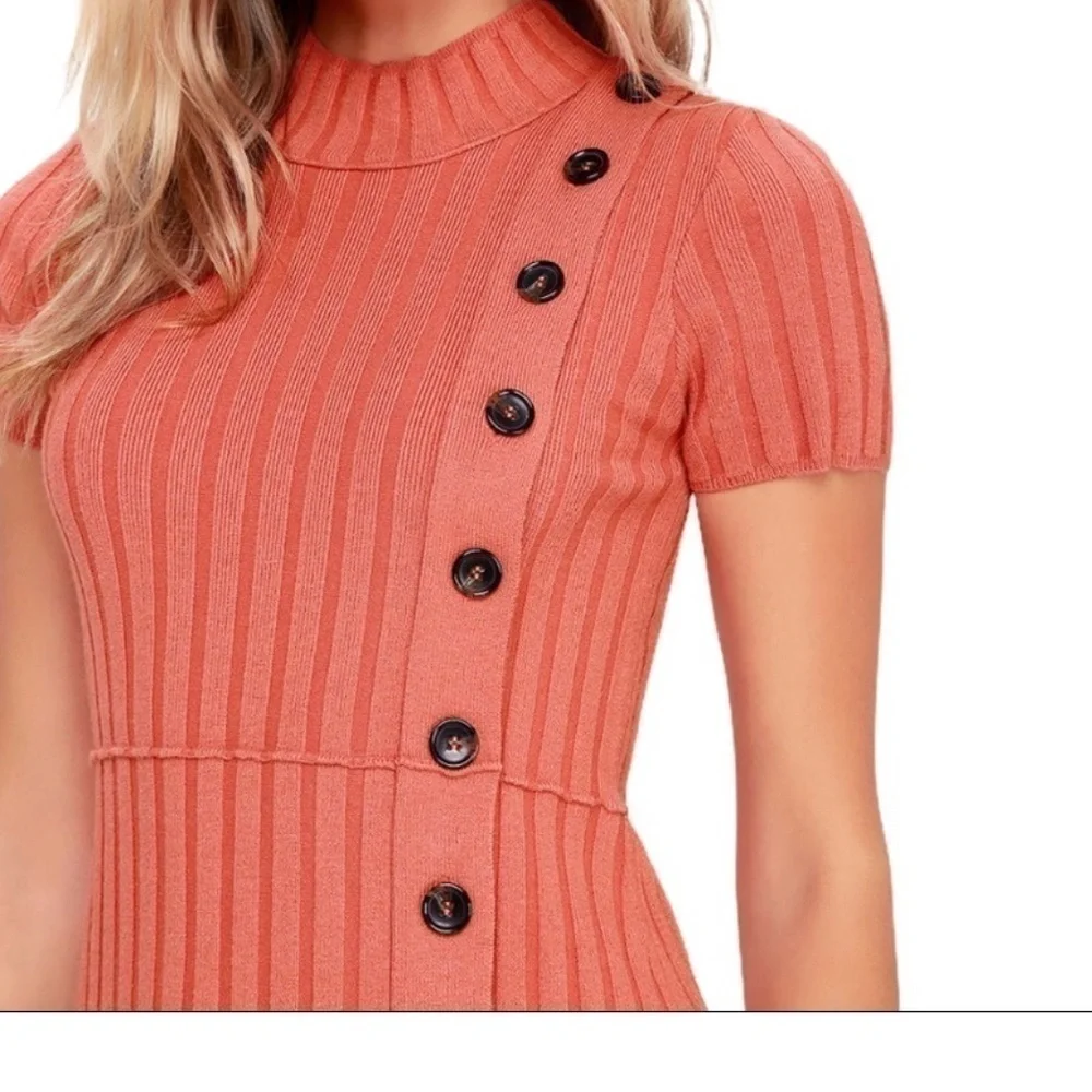Free People Lorrie Coral Ribbed Sweater Dress